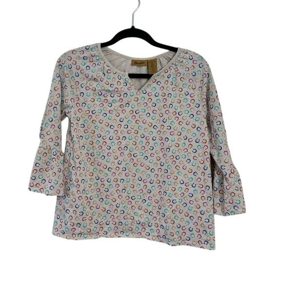 Wrangler Other - Wrangler Girls 3/4 Bell Sleeve Horse Shoe Top Cowgirl Blouse Size XL Western